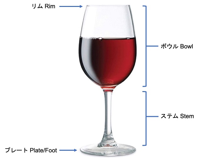 ワイングラスの4つの部位