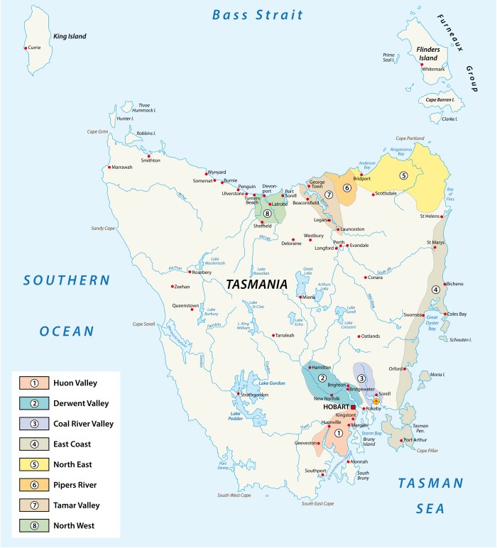 タスマリア　ワイン産地地図