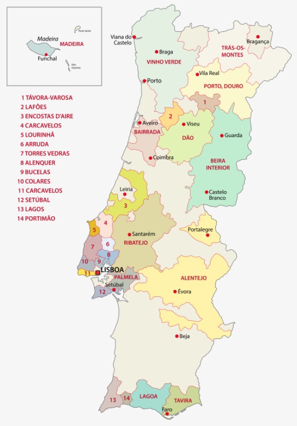 ポルトガルのワイン産地地図